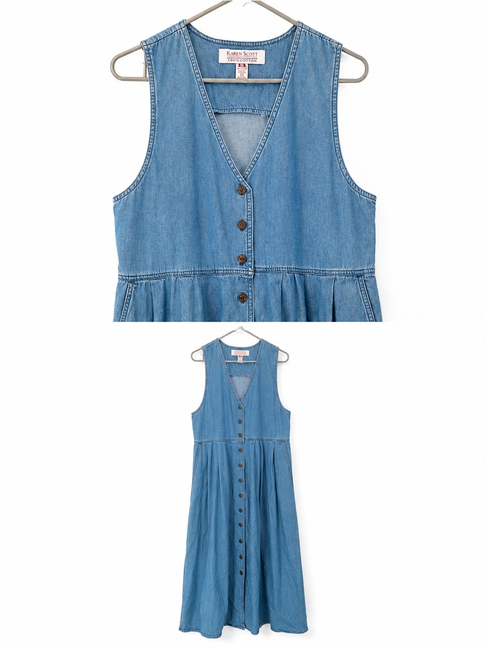 Karen Scott Blue Denim Button-Front Sleeveless Dress Vintage!